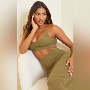 Olive Green Ribbed Knitted Crop Top